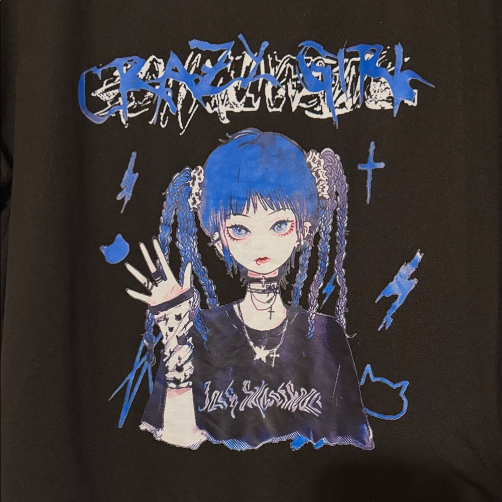 ROMWE Black and Blue Graphic Long Sleeve Kids Tee - Picture 2 of 6